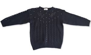 Spice of Life Black Floral Design w. Pearl Decor Dressy Sweater | Size Medium